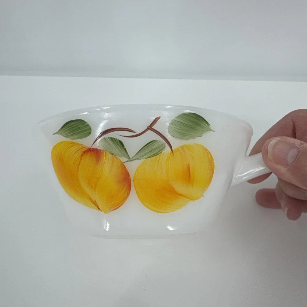 Set‎ of 2 Fire King Milk Glass Handled Soup Bowls Peaches